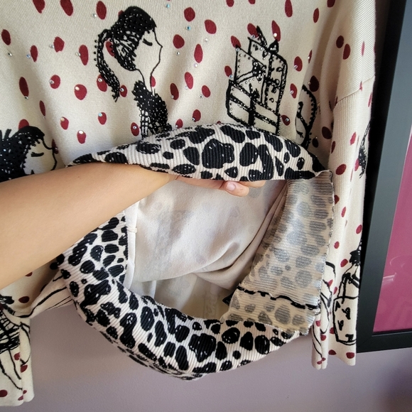 Dj & JuJu Women's Whimsical Graphic Red Dots Sweater Size Medium 3/4 Sleeve - Picture 7 of 11